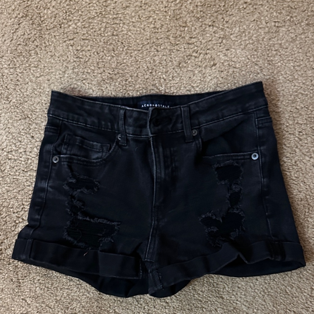 Aeropostale Women's Distressed Black Jean Shorts